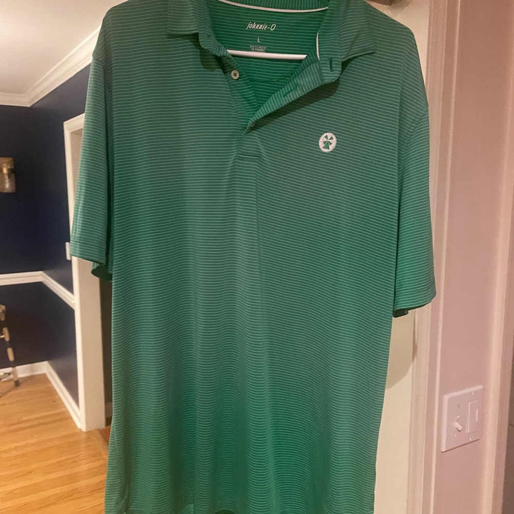 Johnnie-O Green Striped Men's performance polo Shirt